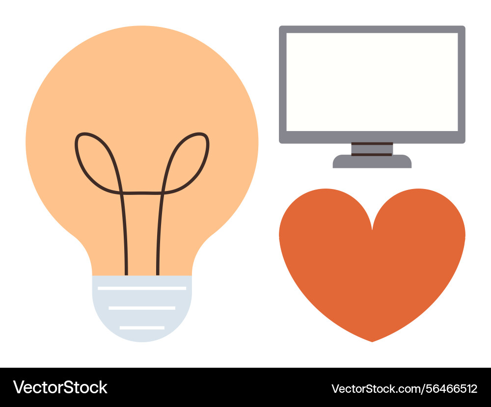 Lightbulb computer monitor and heart symbolizing Lightbulb computer monitor and heart symbolizing vector image