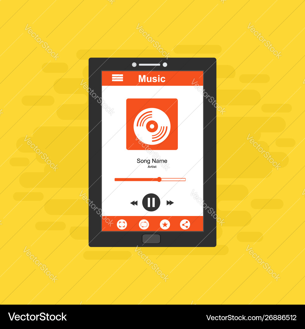 Media player application app template with flat vector image