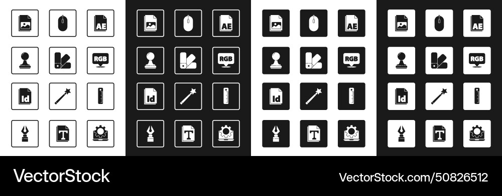 Set ae file document color palette guide stamp Vector Image