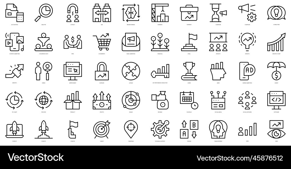 Set of thin line growth hacking icons Set of thin line growth hacking icons vector image