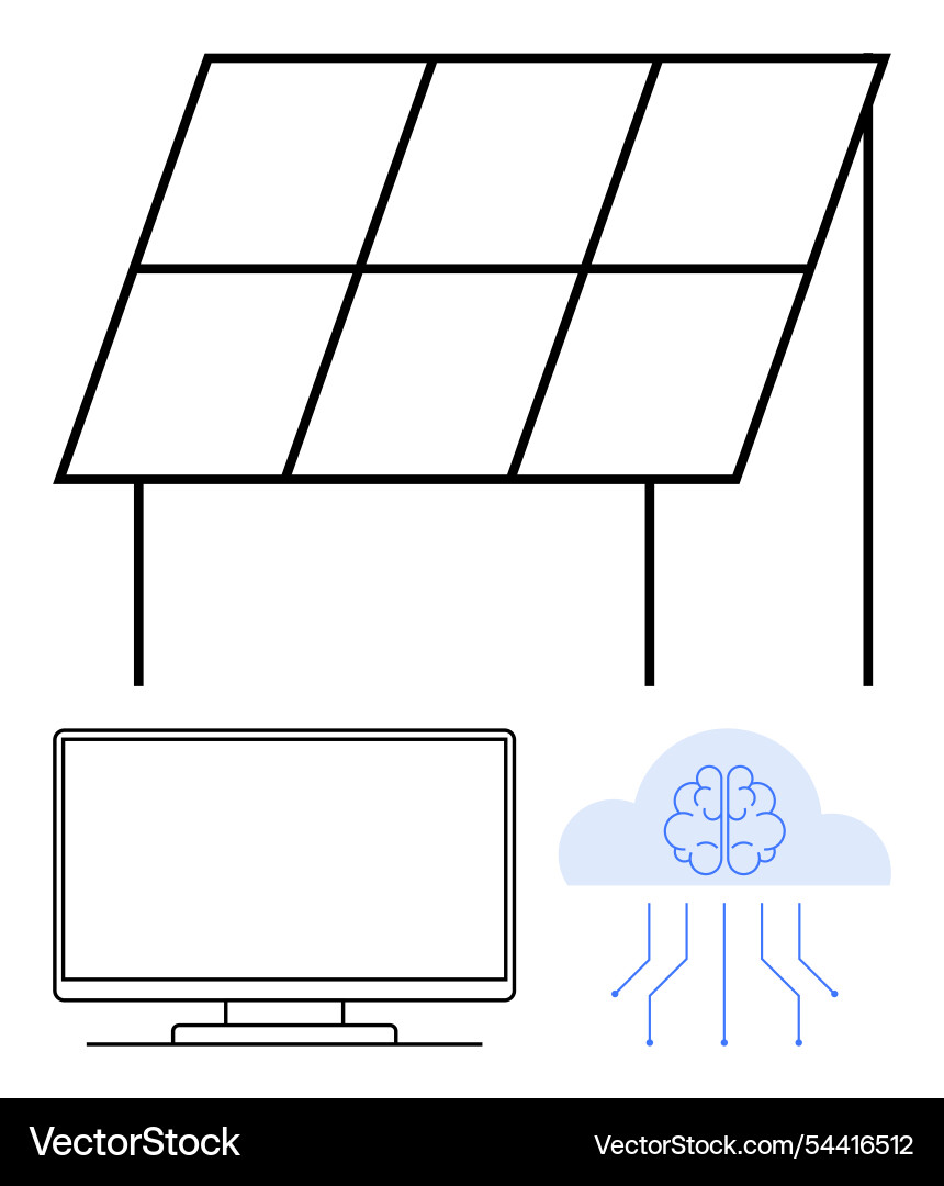 Solar panel computer monitor and cloud computing Solar panel computer monitor and cloud computing vector image