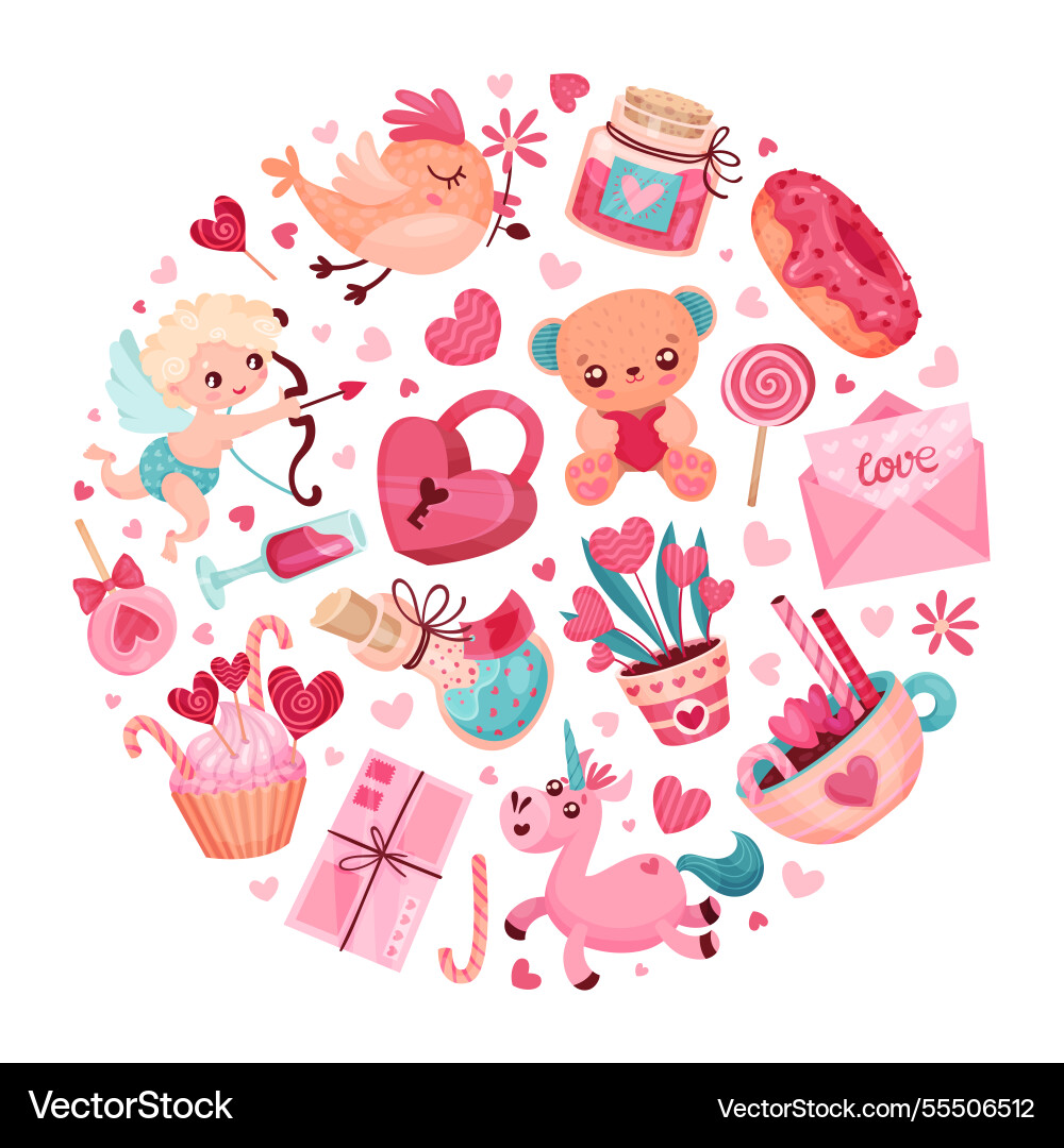 Valentines day symbol and attribute with heart Valentines day symbol and attribute with heart vector image