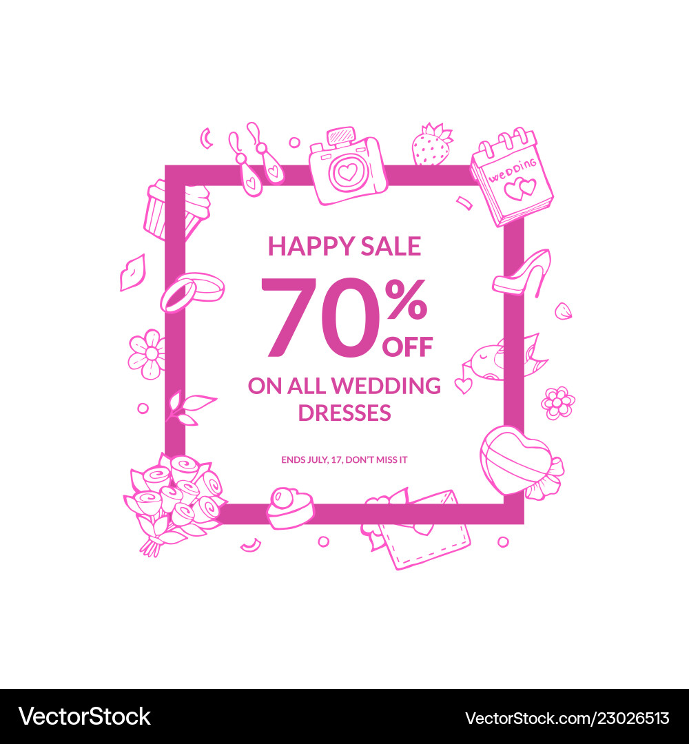 Doodle wedding elements flying around frame Doodle wedding elements flying around frame Vector Image