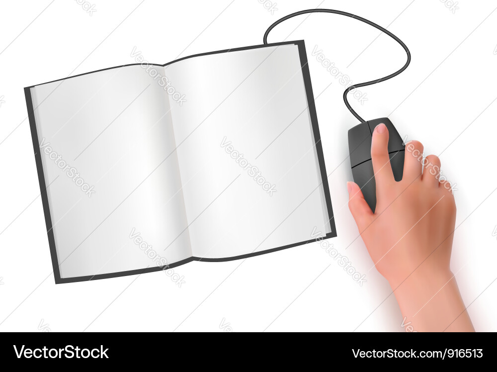 Hand with Computer Mouse and Book vector image