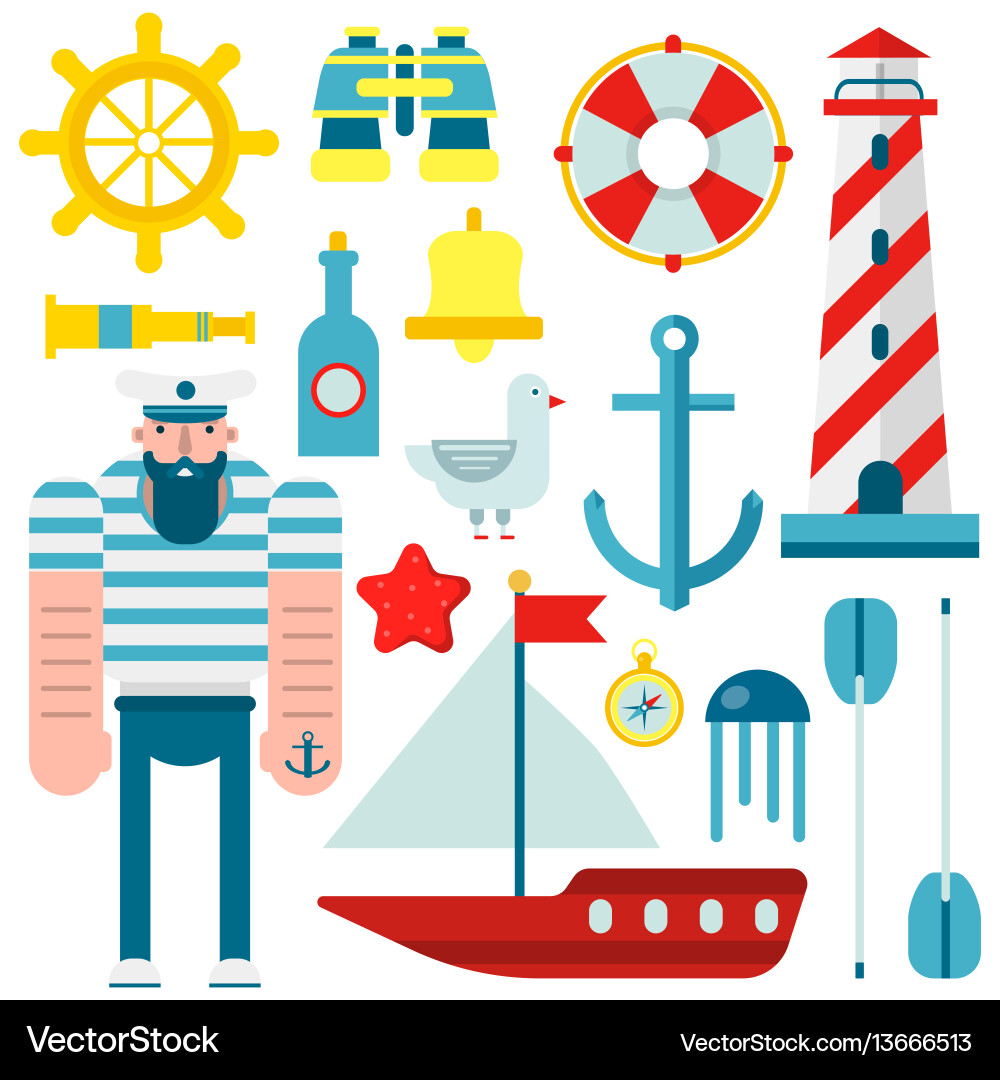 Marine nautical sailor symbols and flat Marine nautical sailor symbols and flat vector image