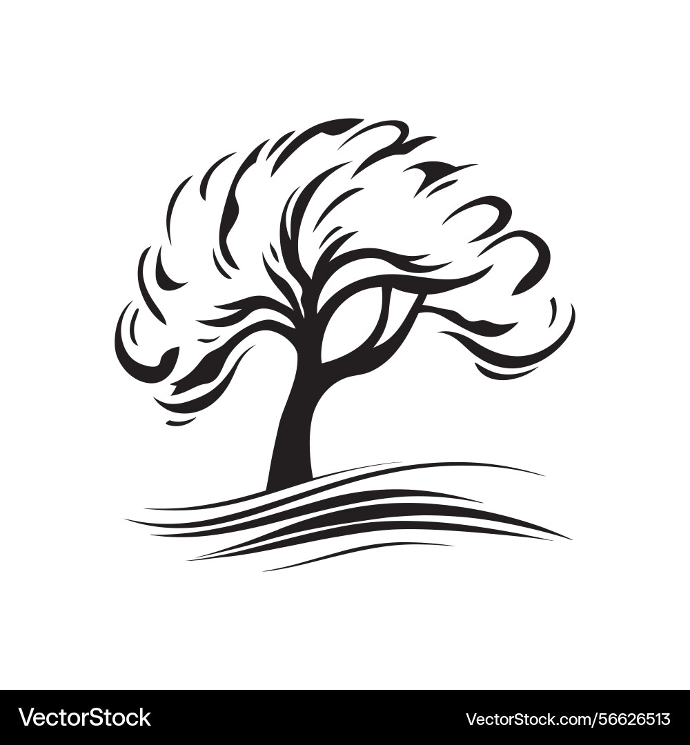 Minimalist tree with curved lines against Vector Image