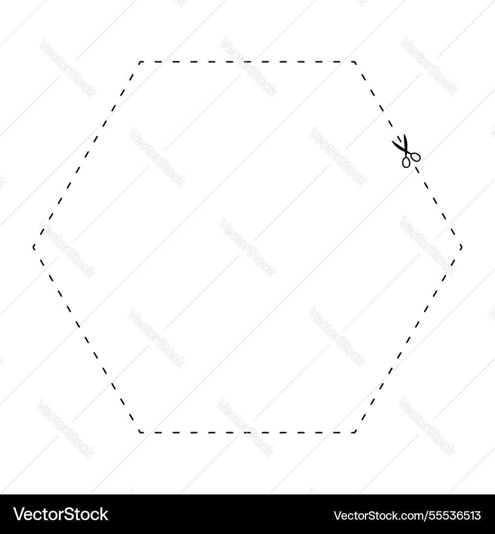 Scissors on dashed line hexagon shape dash Scissors on dashed line hexagon shape dash Vector Image