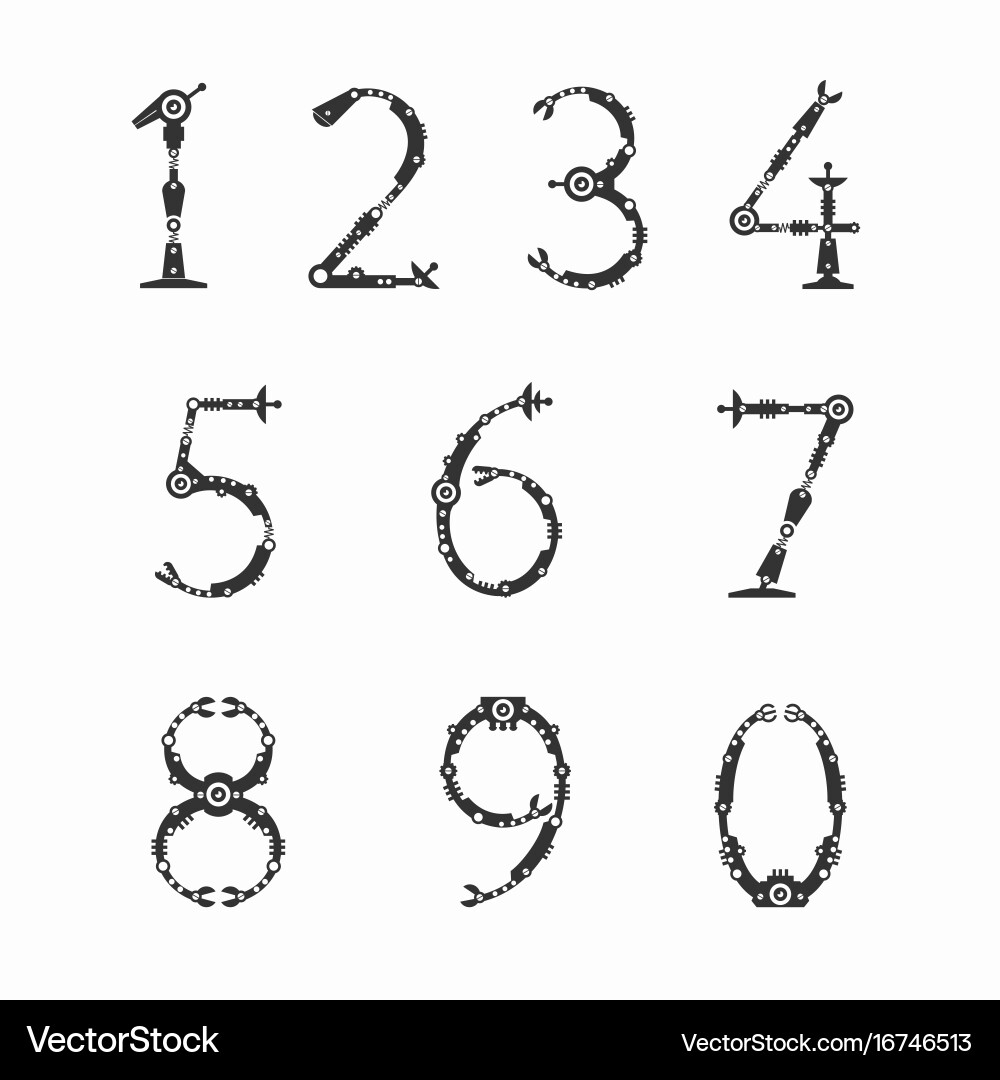 Set of numbers for robot font vector image