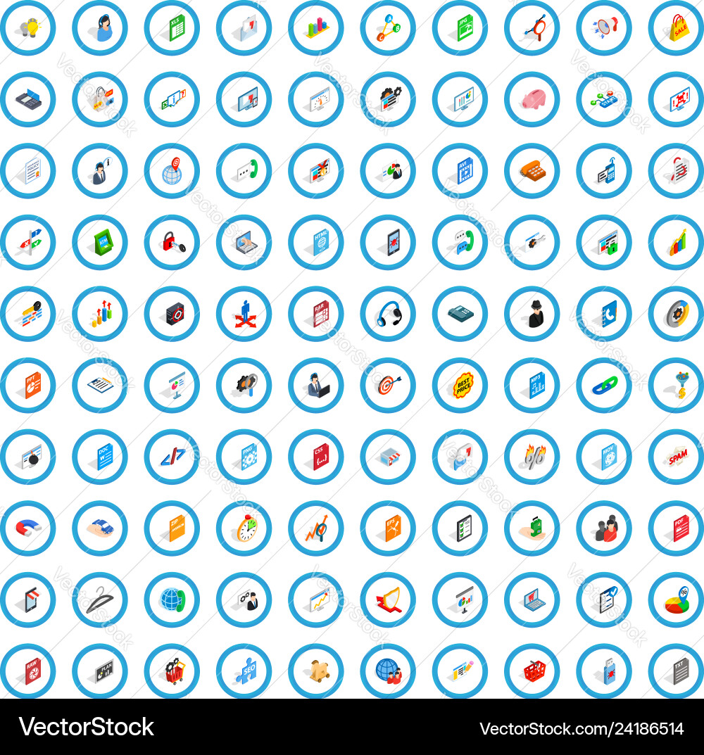 100 database icons set isometric 3d style Vector Image
