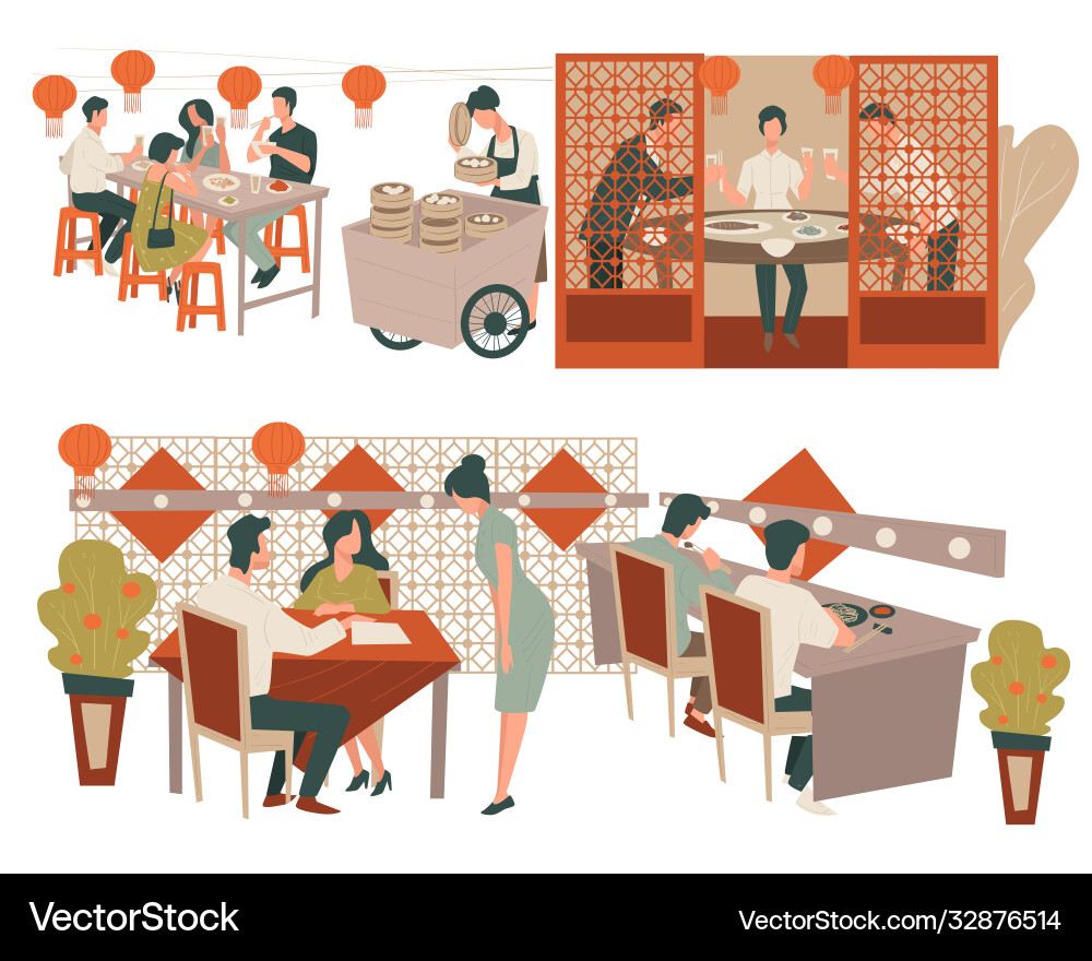 Chinese restaurant customers and waitress eatery Chinese restaurant customers and waitress eatery vector image