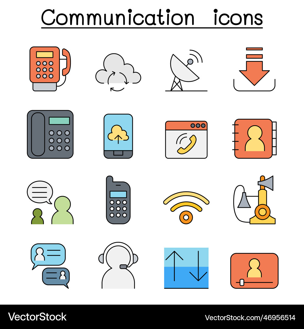 Communication and technology color line icon set Vector Image