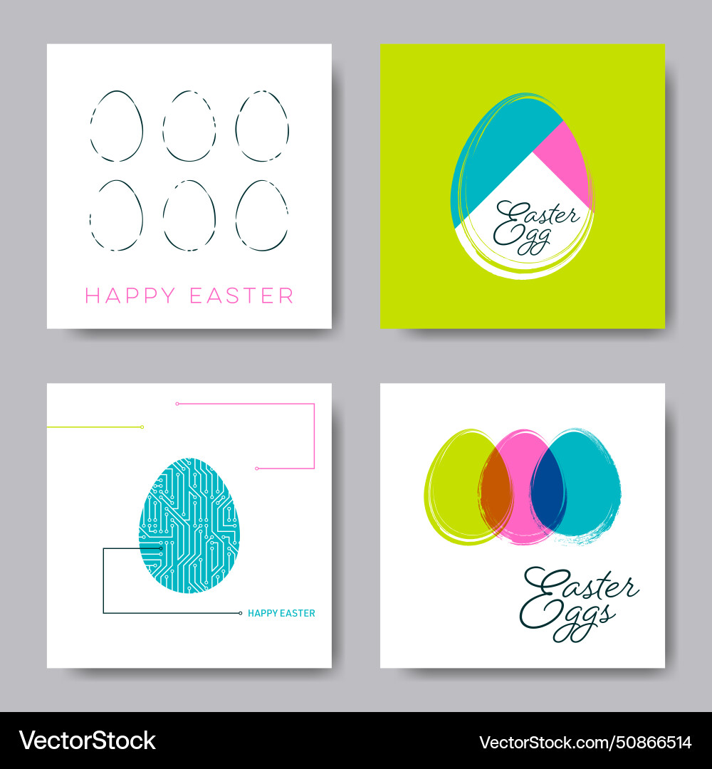 Happy easter square banners with eggs vector image