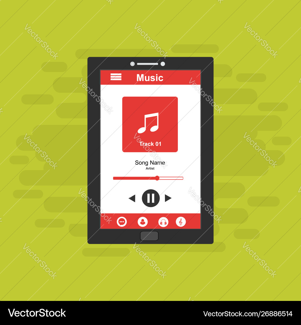 Media player application app template with flat Media player application app template with flat Vector Image