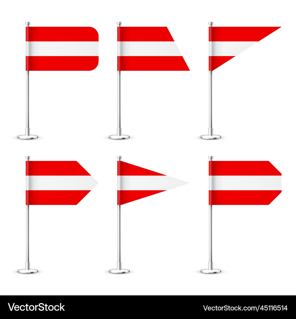 Realistic various austrian table flags on a chrome Realistic various austrian table flags on a chrome vector image