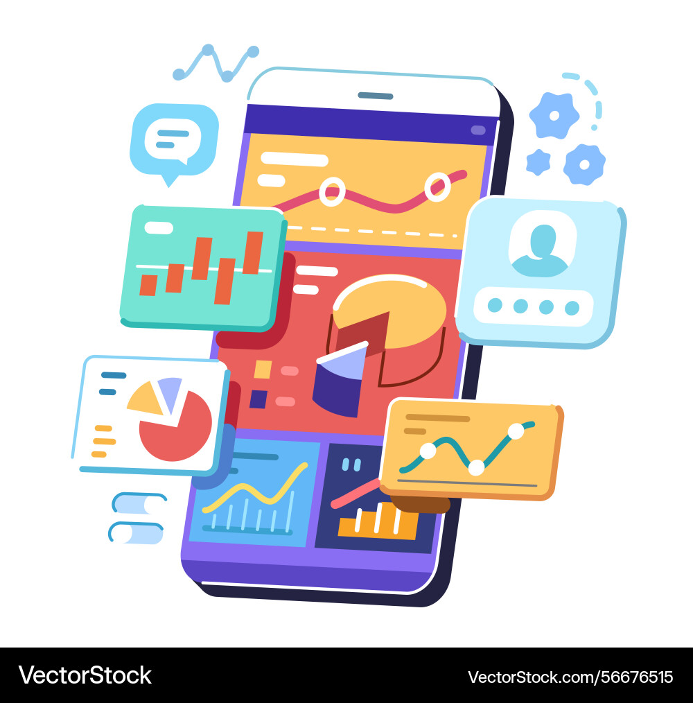 Analyzing charts and graphs on smartphone Analyzing charts and graphs on smartphone vector image