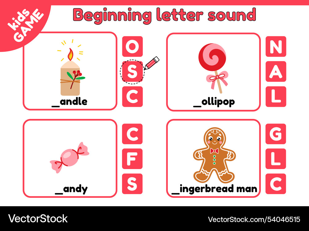 Christmas kids game choose beginning letter words Christmas kids game choose beginning letter words vector image