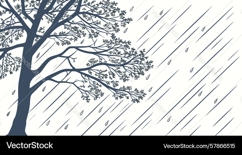 Lone tree in a downpour design generative ai vector image