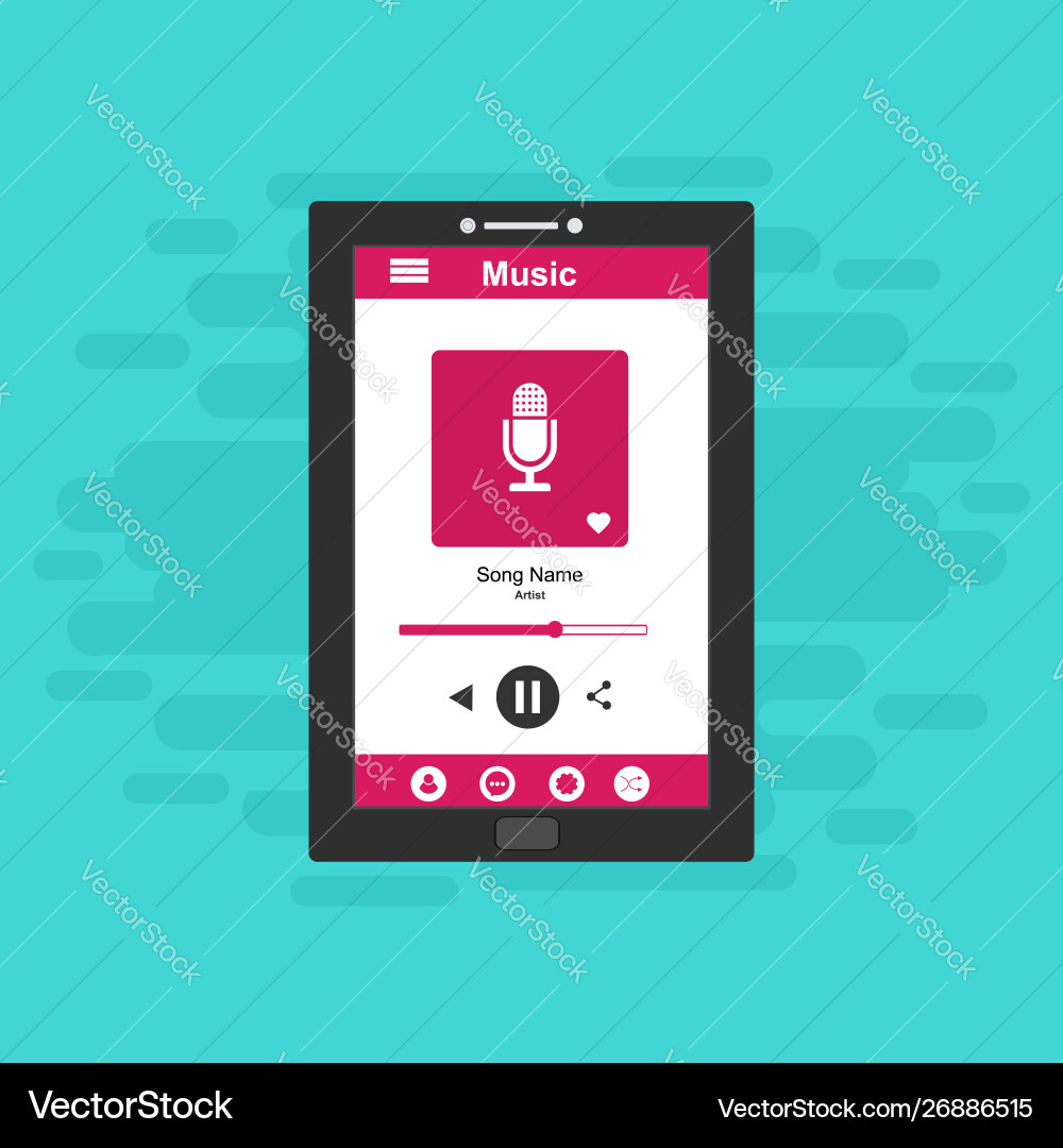 Media player application app template with flat vector image