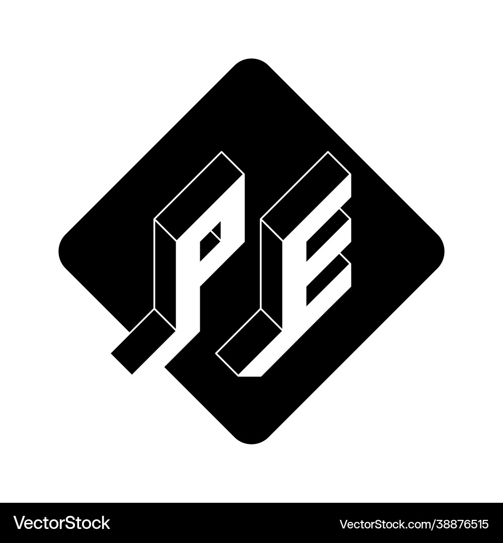 P and e - monogram or logotype isometric 3d font Vector Image