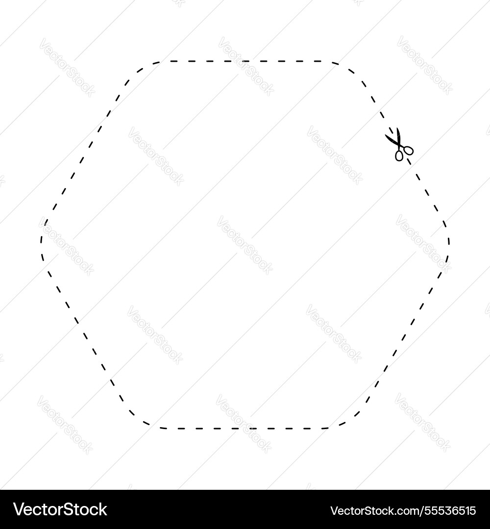 Scissors on dashed line hexagon shape dash Scissors on dashed line hexagon shape dash vector image