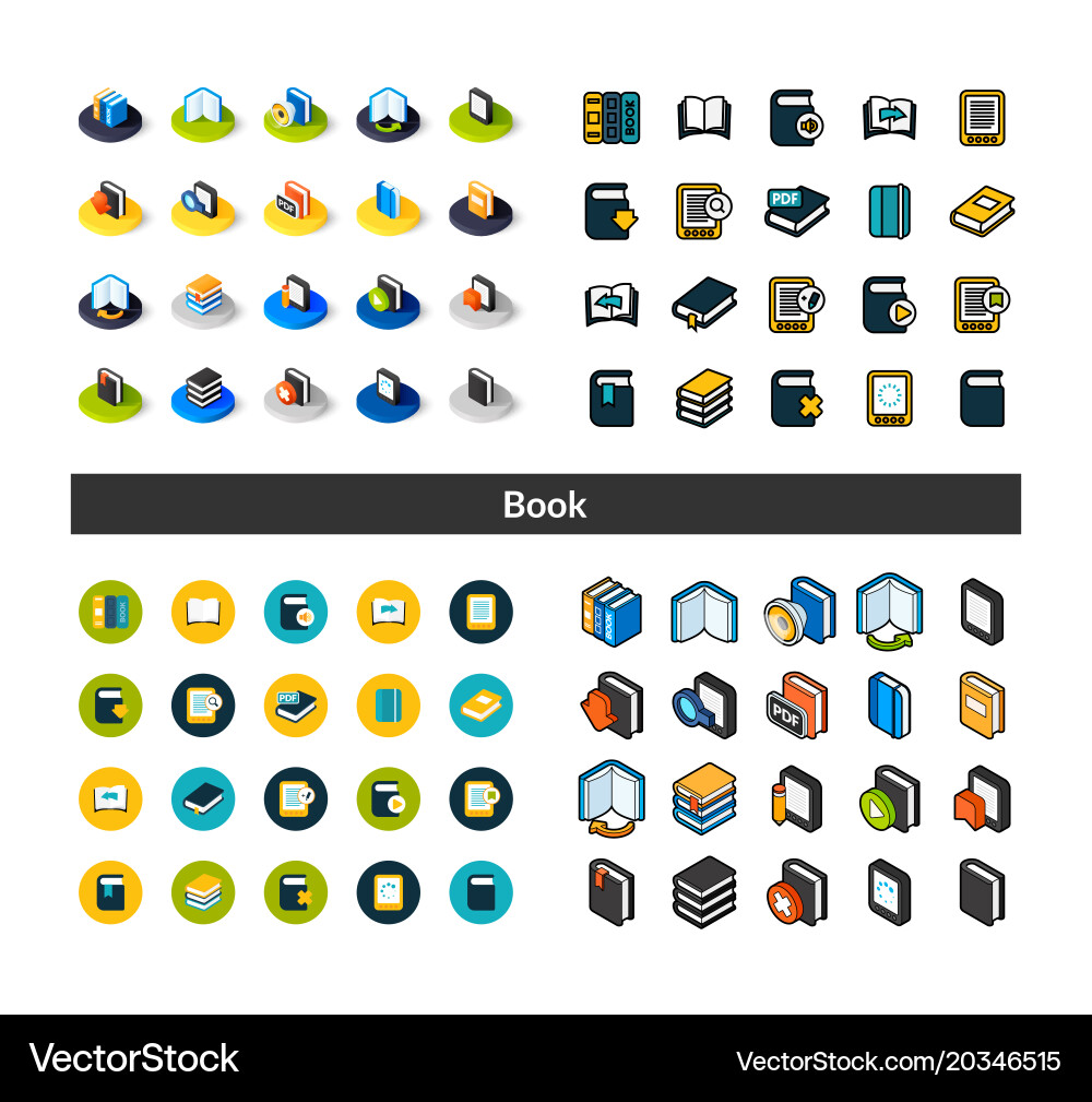 Set of icons in different style - isometric flat vector image