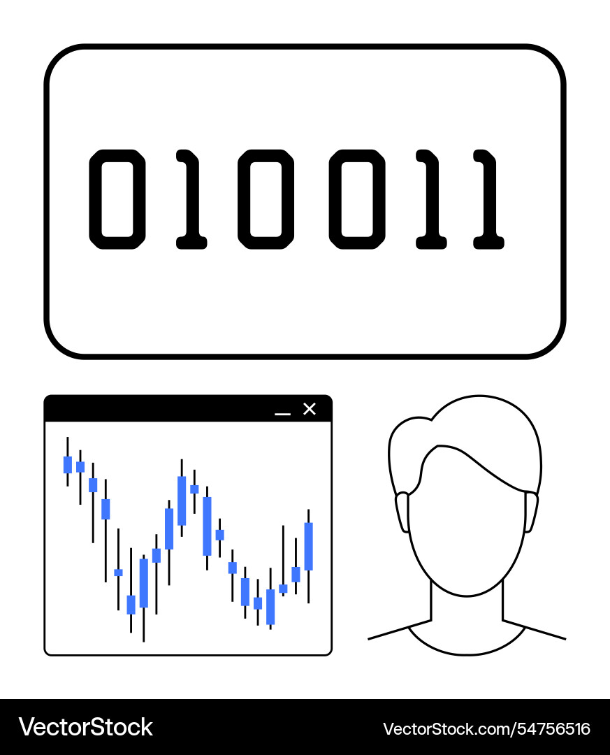 Binary code stock market graph and human face Binary code stock market graph and human face vector image