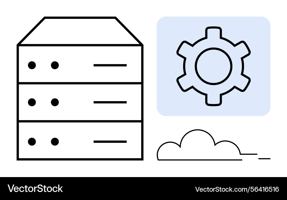Data server with gear symbol representing system vector image