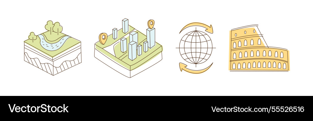Flat line travel icon and object set Vector Image
