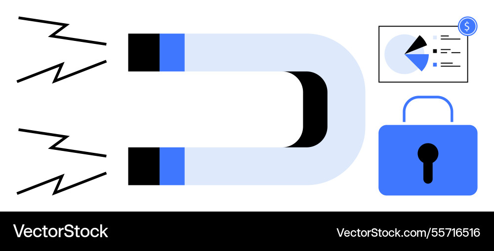 Magnet attracting with lock and data chart Vector Image
