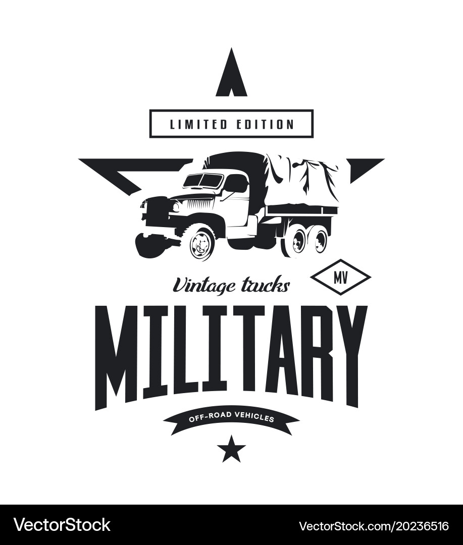 Military Truck Logo - Vintage Vector Image