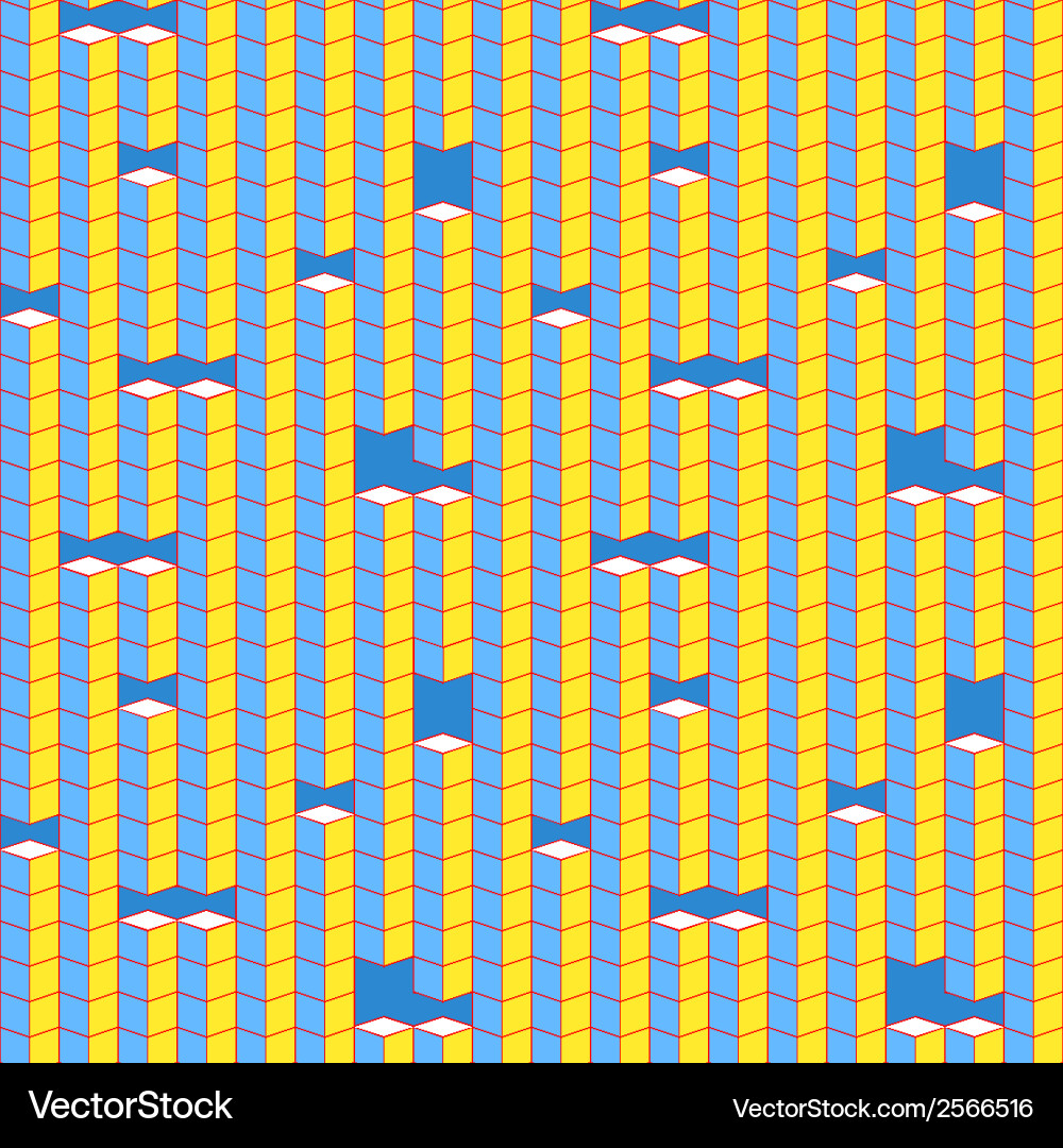 Pixel Cube Seamless Pattern - Cyan & Yellow Vector Image