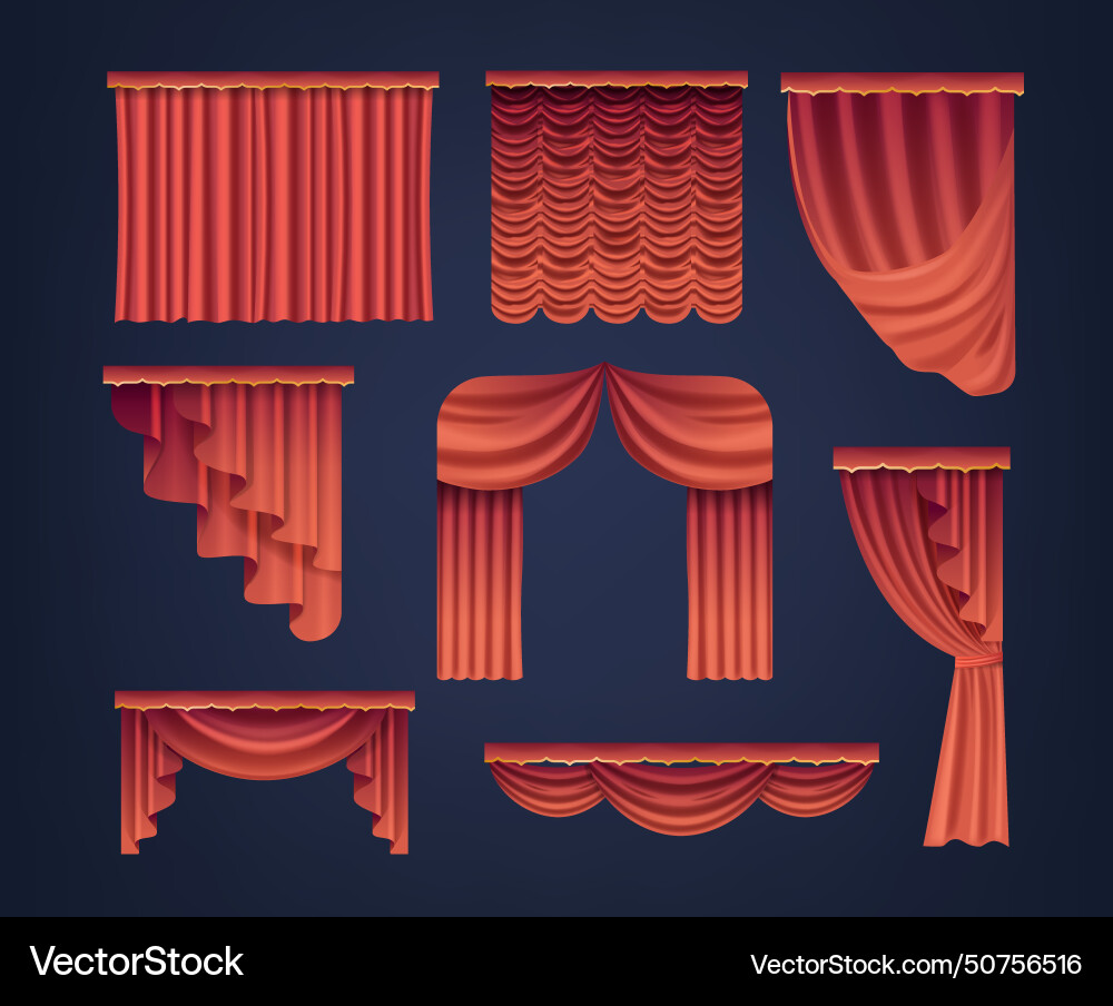 Red theater curtains velvet canvas symbolize Vector Image