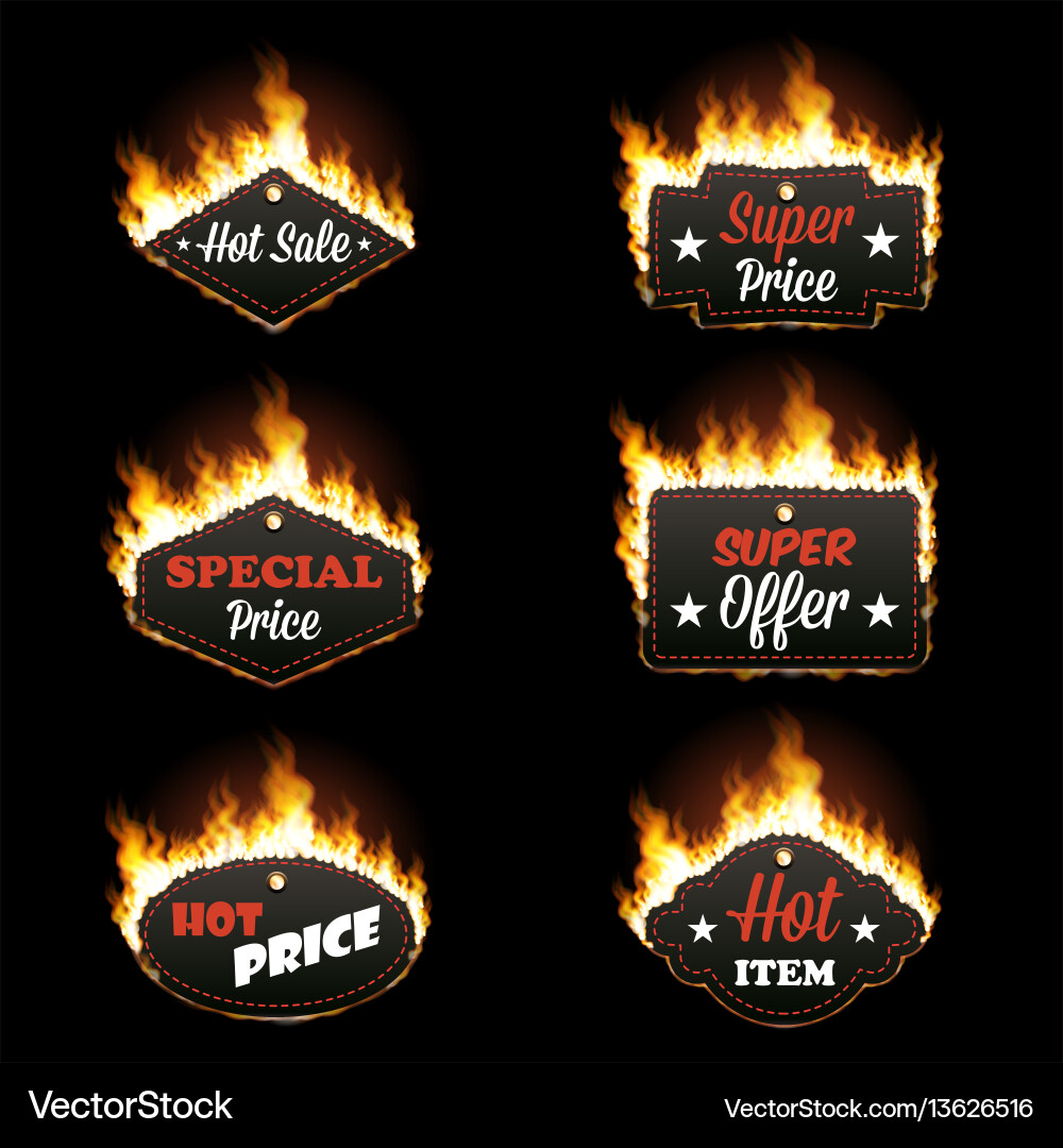 Set of six horizontal frames surrounded with flame Set of six horizontal frames surrounded with flame Vector Image