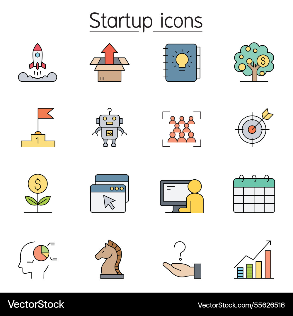 Startup icons set in color line style Startup icons set in color line style vector image