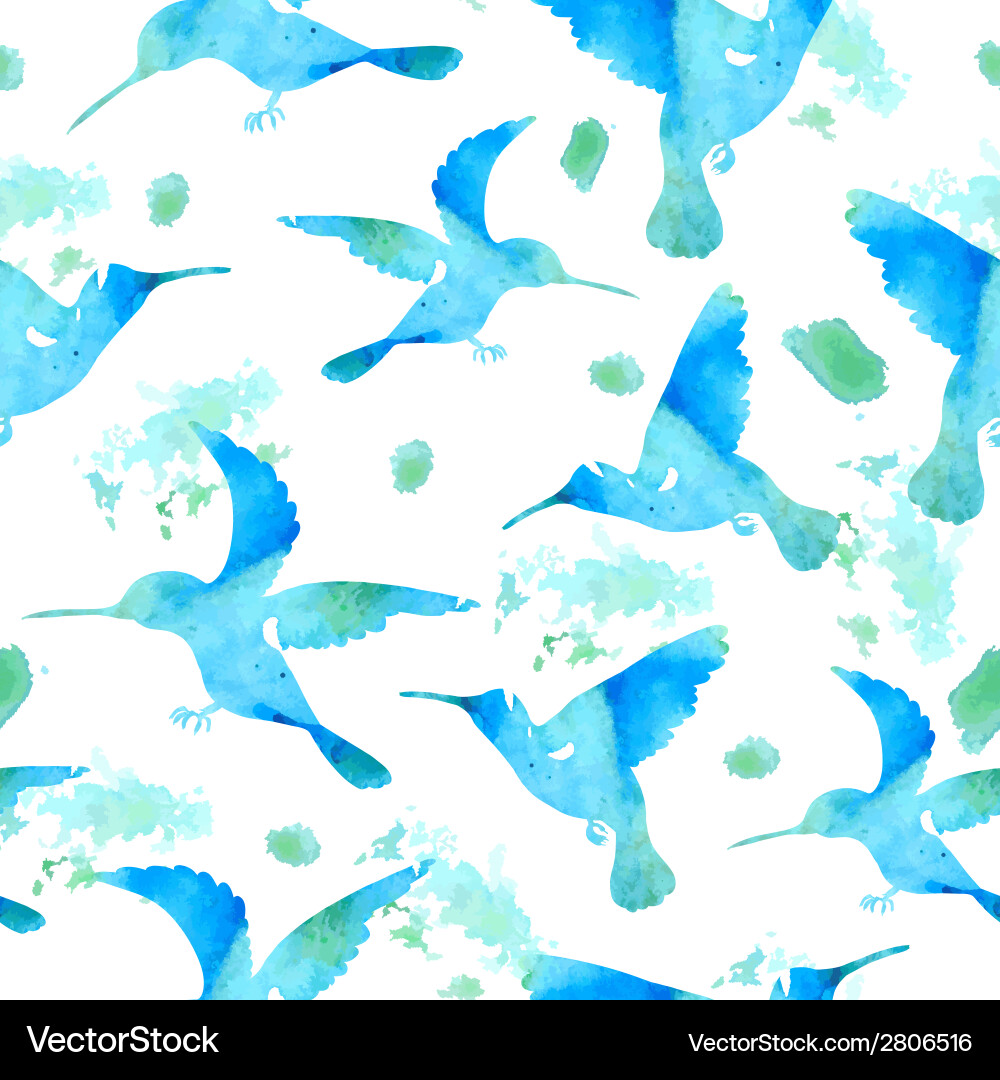 Watercolor Hummingbird Seamless Pattern Vector Image