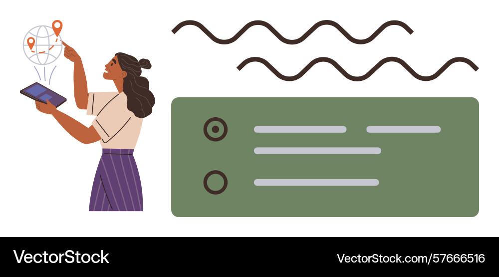 Woman using tablet to navigate and organize data Woman using tablet to navigate and organize data vector image