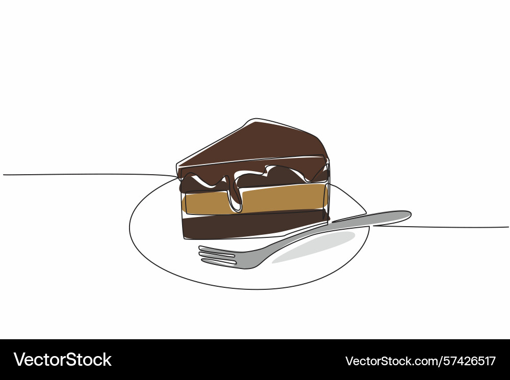 Continuous one line drawing chocolate layer cake vector image
