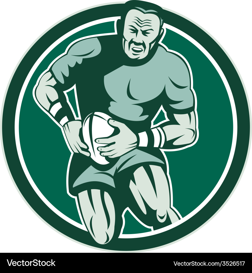 Rugby player running attacking circle retro Vector Image