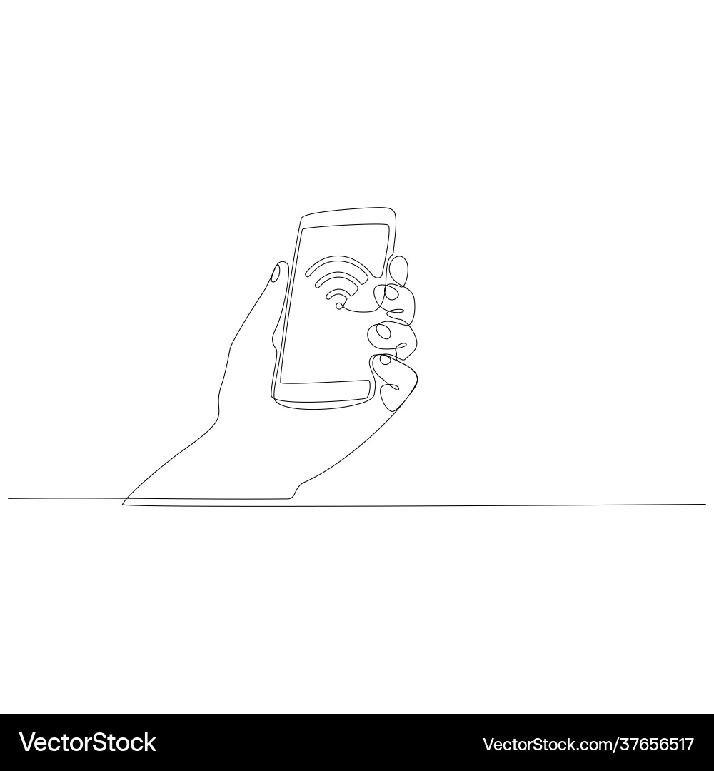 Sematfone continuous line drawing with wifi signal Vector Image