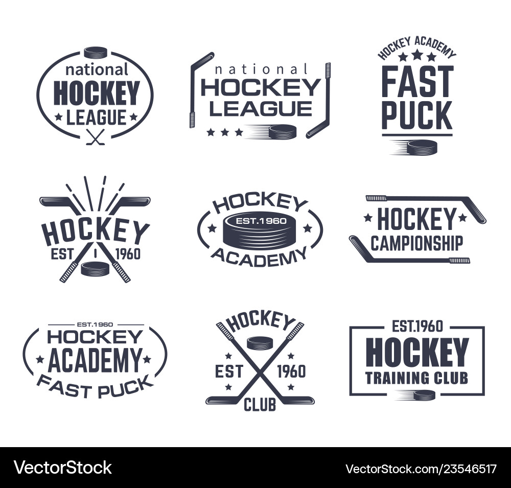Set of isolated hockey logo with stick and puck Set of isolated hockey logo with stick and puck vector image