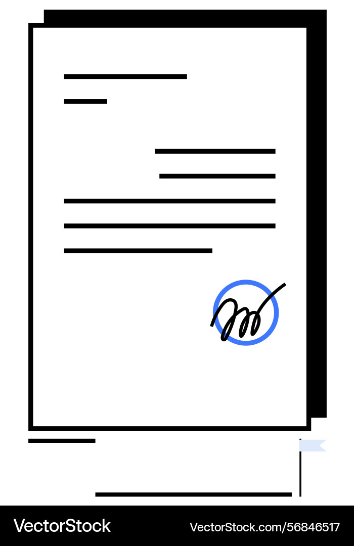Signed document with focus on authentic signature Signed document with focus on authentic signature vector image