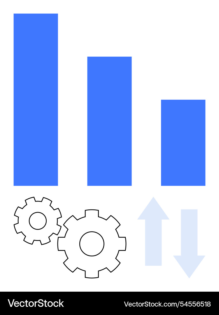 Bar graph with decreasing values and gears Bar graph with decreasing values and gears vector image