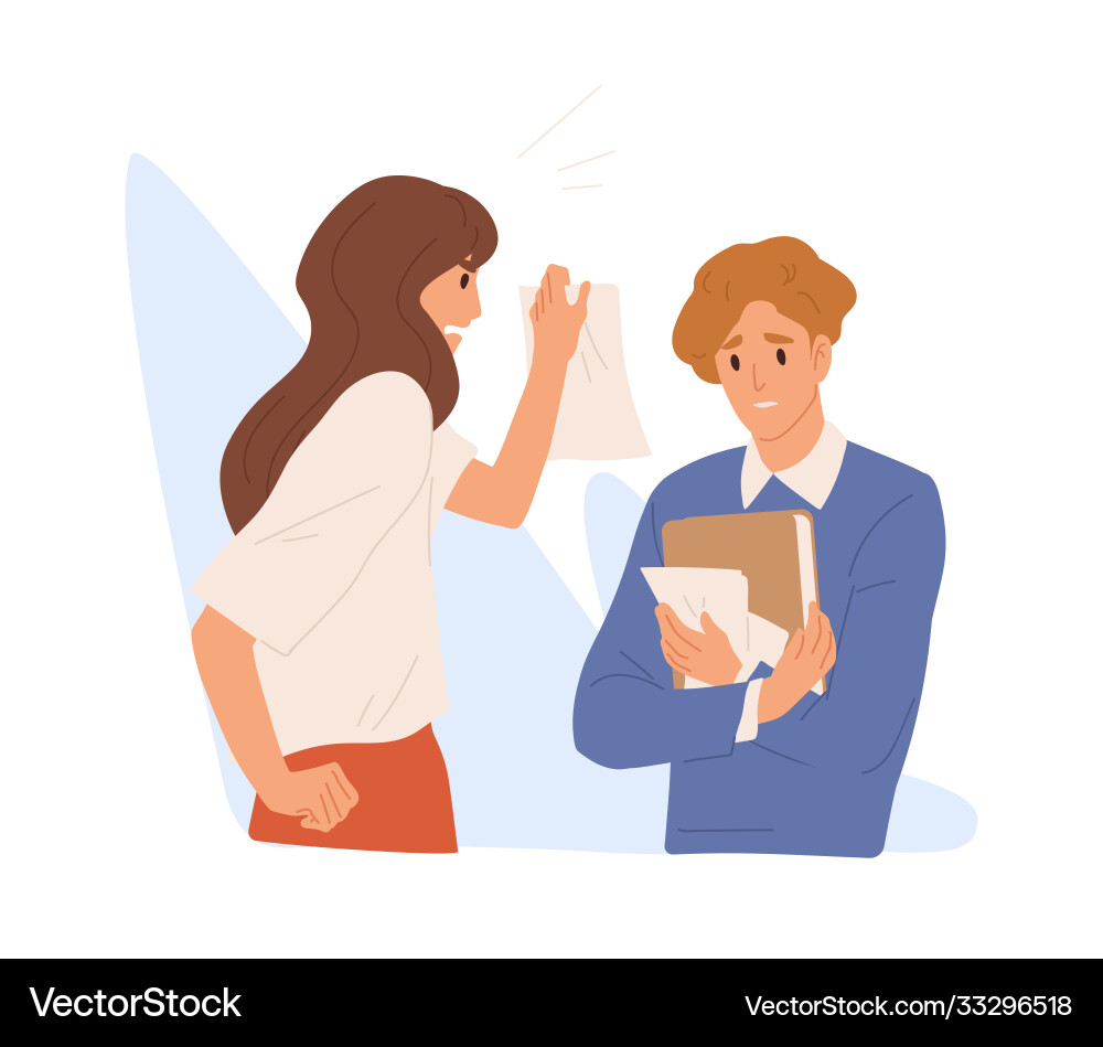 Boss shout and demonstrate document with mistake Boss shout and demonstrate document with mistake vector image