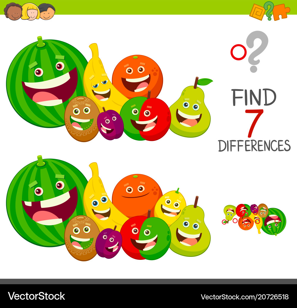 Differences game with fruit characters Differences game with fruit characters vector image