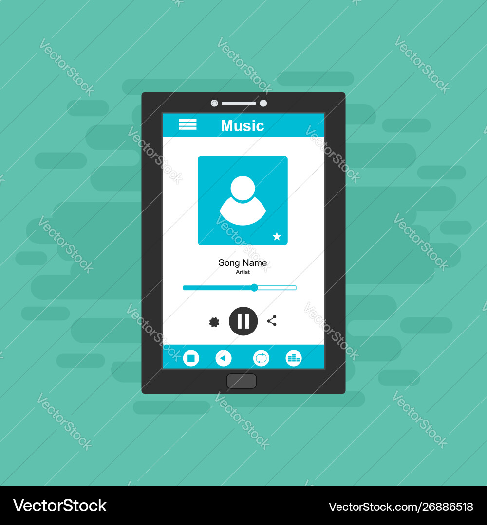 Media player application app template with flat Media player application app template with flat vector image
