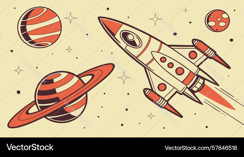 Retro space rocket launching from planet design Vector Image