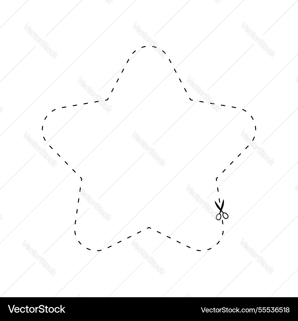 Scissors on dashed line star shape dash Scissors on dashed line star shape dash vector image