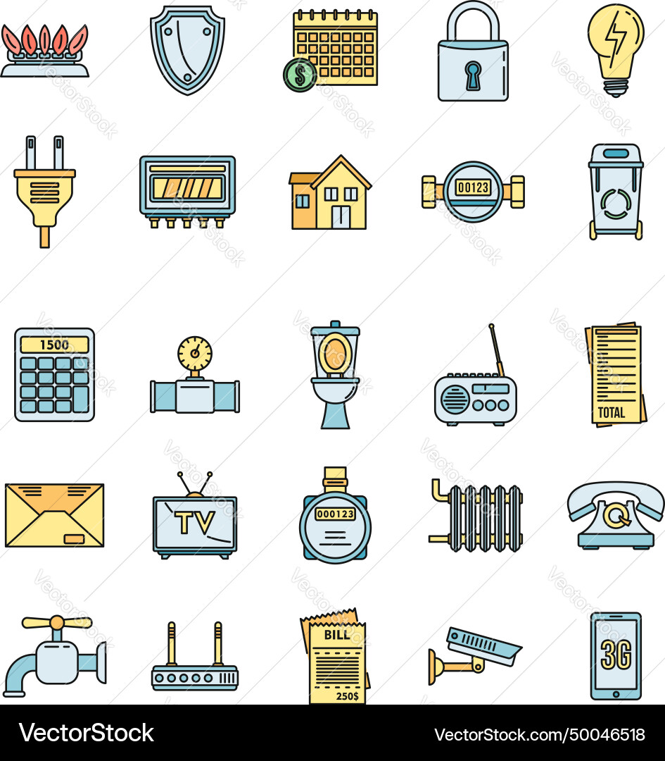 Smart utilities icons set color line Smart utilities icons set color line vector image