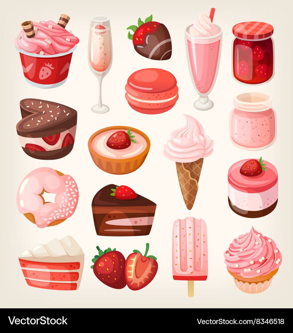 Strawberry Dessert Collection Royalty Free Vector Image