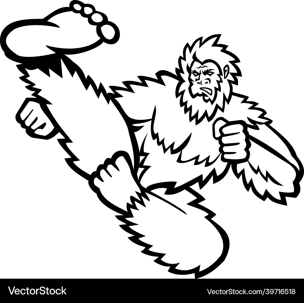 Taekwondo Bigfoot fliegenden Kick Maskottchen schwarz Taekwondo Bigfoot fliegenden Kick Maskottchen schwarz vektorbild